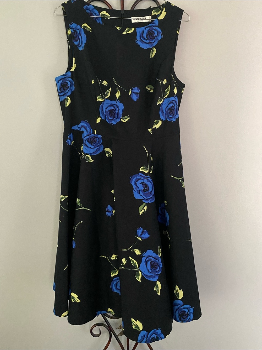 Grace Karin Black Dress with Blue and Green Floral Accents